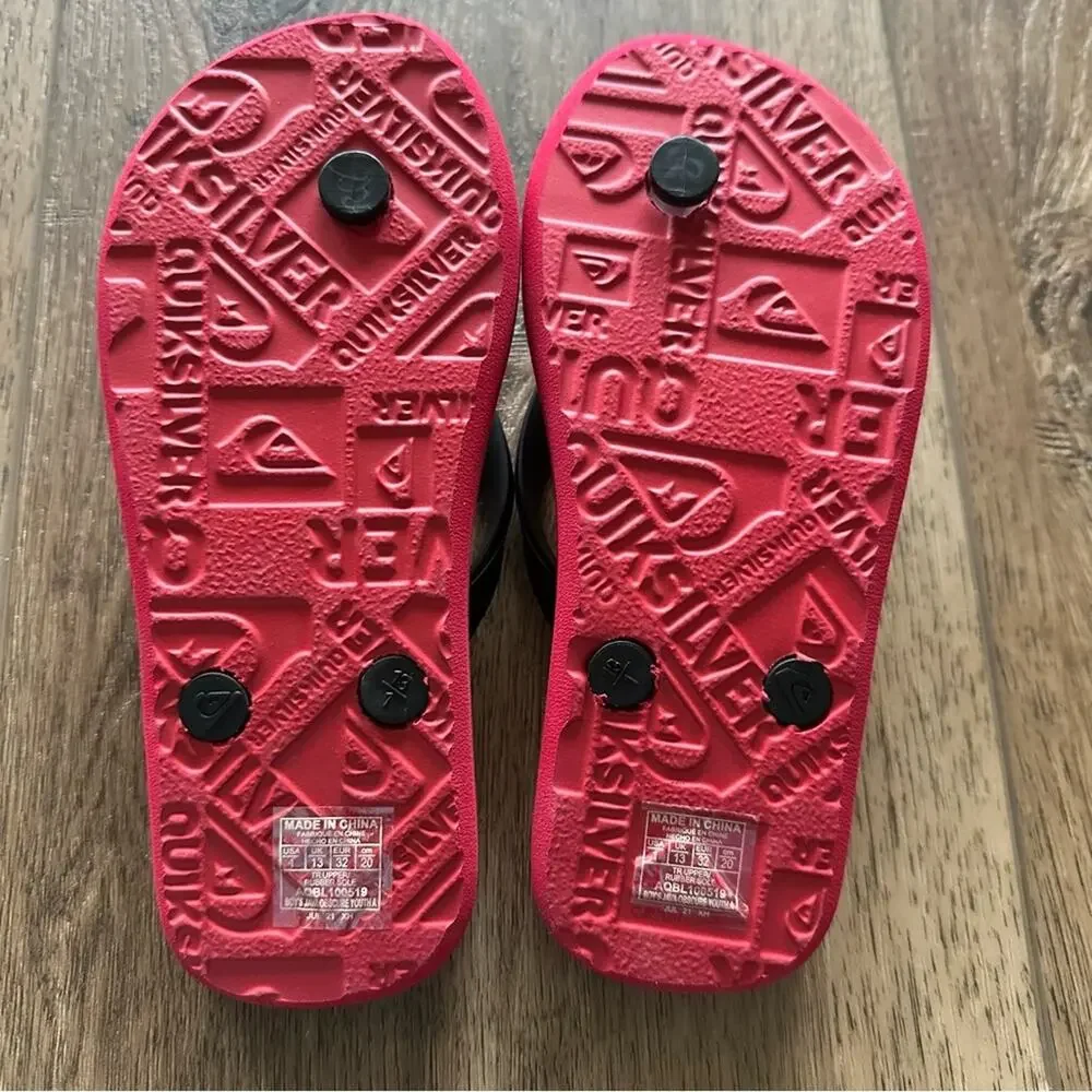 NEW!! Quiksilver Boy’s‎ Flip Flops, Red and Black, Sandals, Size 1